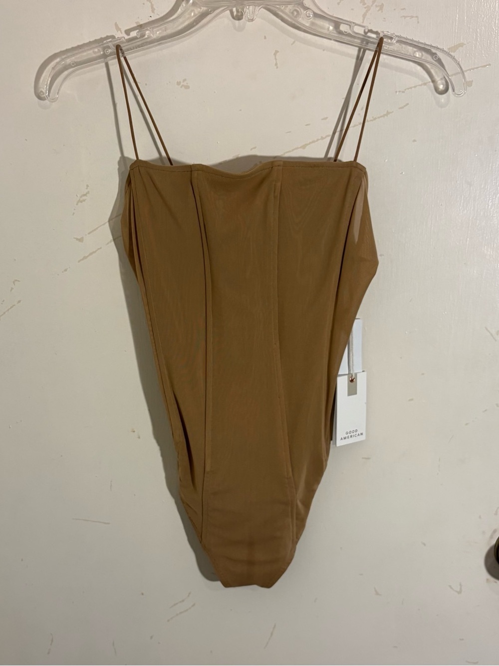 NWT Good American Neutral Tan Corset Spaghetti Strap Bodysuit in Pecan